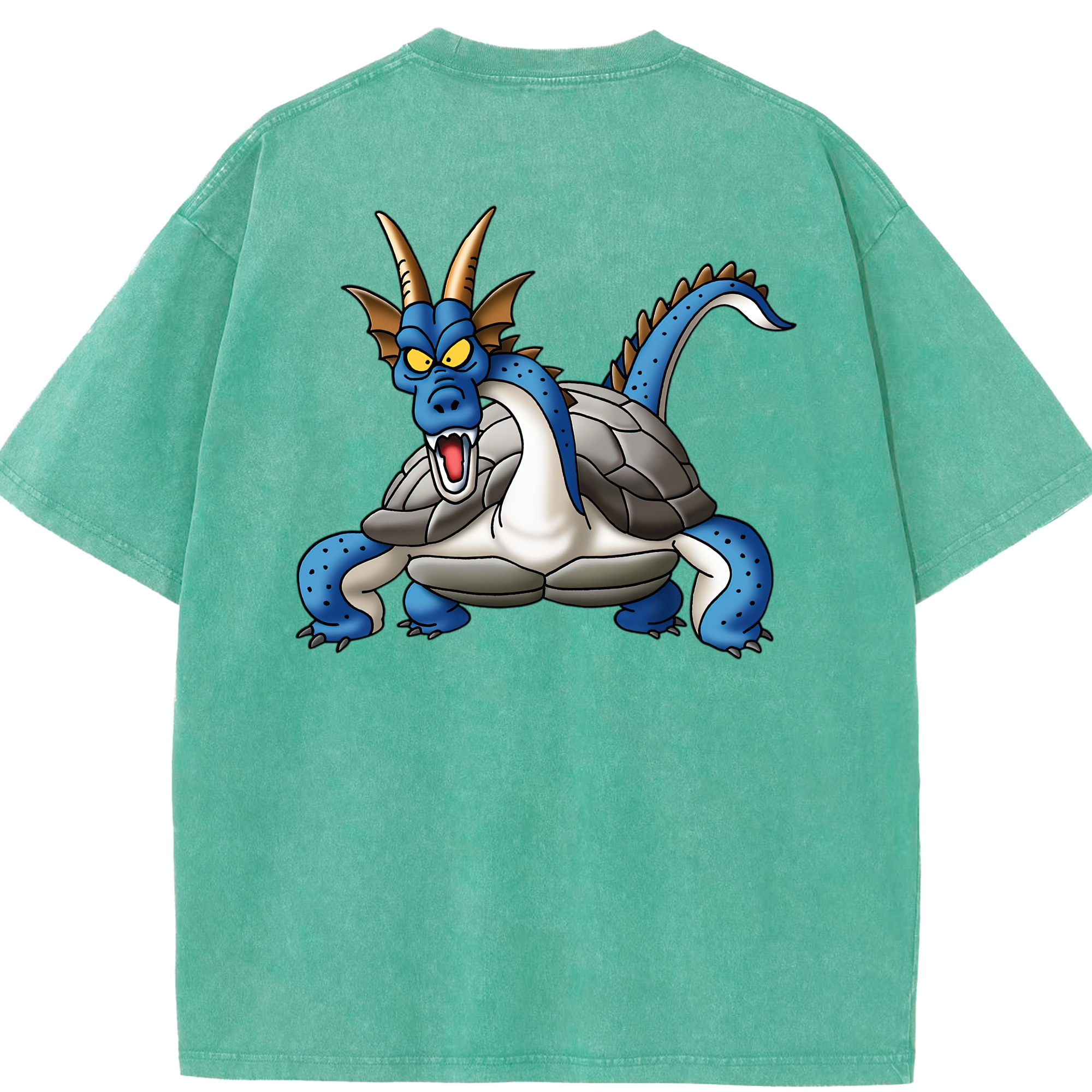 （画像用） ドラゴンクエスト Doragon Kuesuto Dragon Quest 綿100% ヴィンテージ風 半袖Tシャツ（背面プリント）